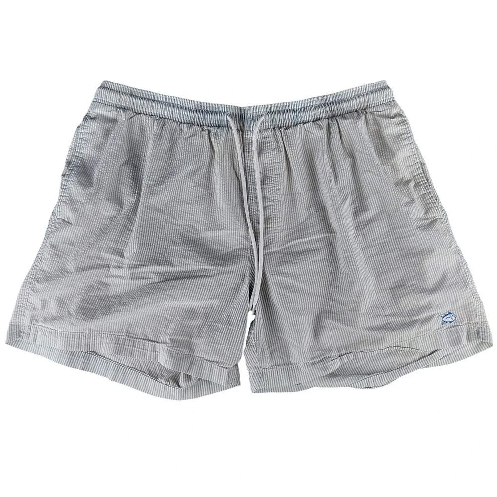 Southern Tide Mens XXL Swim Trunks Blue White Seersucker Stripe Skipjack 6224